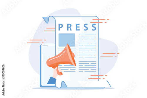 Mass media, press release. Newspaper publishing, daily news, propaganda idea. Tabloid with headline. Reportage, journalism design element. flat vector modern illustration