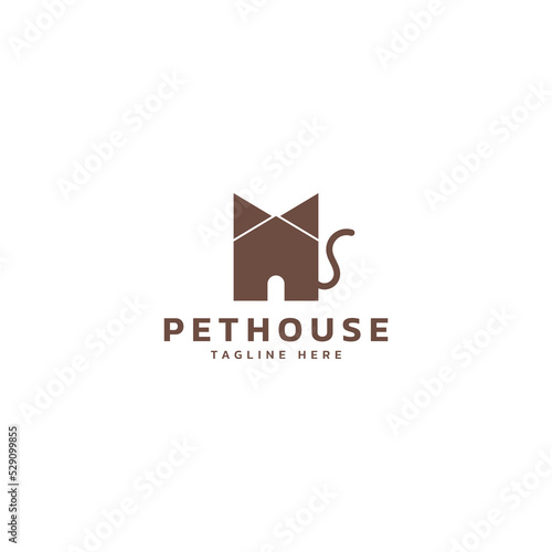 Simple abstract house and cat logo design.