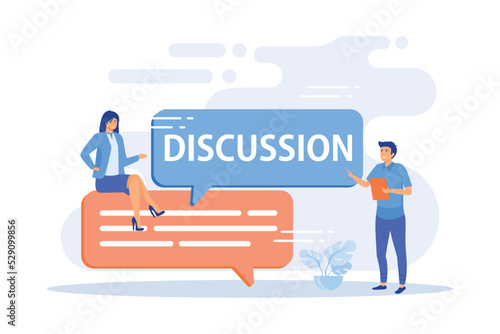 Business discussion. Verbal communication, colleagues conversation, corporate conference. Partnership establishment negotiation. Office meeting. flat vector modern illustration