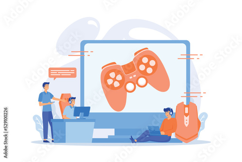 Computer gaming industry, cybersport training. Esports coaching, lessons with pro gamers, esports coaching platform, play like a pro concept. flat vector modern illustration