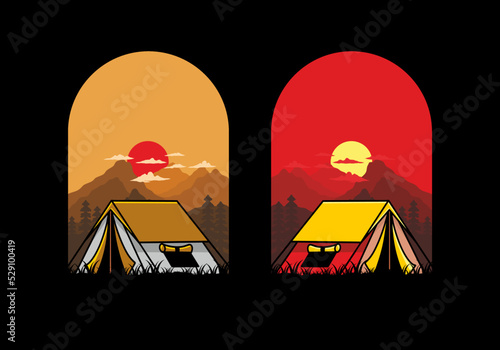 Double layer tent flat illustration badge design