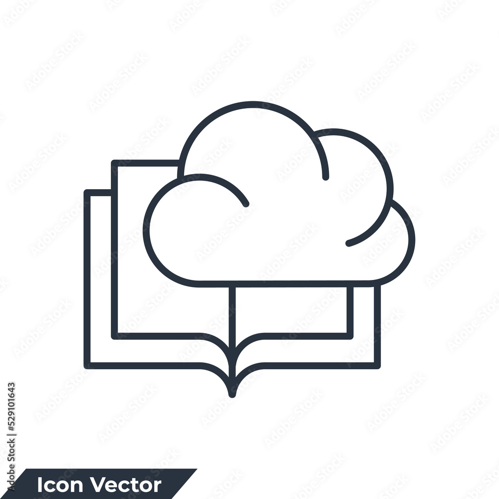 book is in the cloud icon logo vector illustration. Library cloud .digital library symbol template for graphic and web design collection book is in the cloud icon logo vector illustration. Library cloud .digital library symbol template for graphic and web design collection