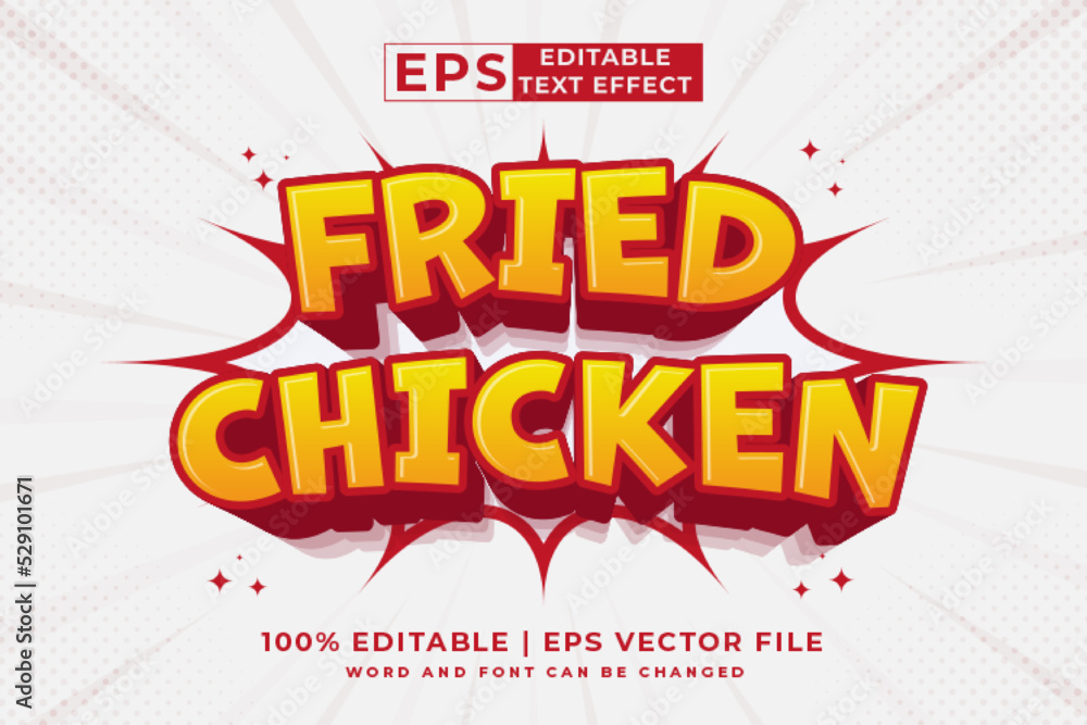Fototapeta premium Editable text effect Fried Chicken 3d cartoon template style premium vector
