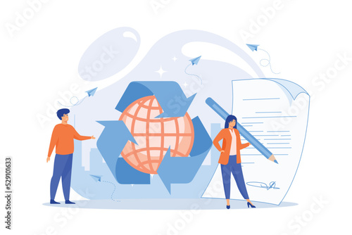 Specialists writing new mandatory recycling laws for country. Government mandated recycling, ecological regulations, local recycling laws concept. flat vector modern illustration
