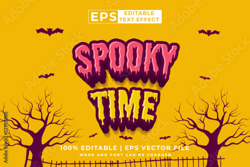 Editable text effect Spooky Time 3d cartoon template style premium vector