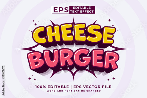 Editable text effect Cheese Burger 3d cartoon template style premium vector