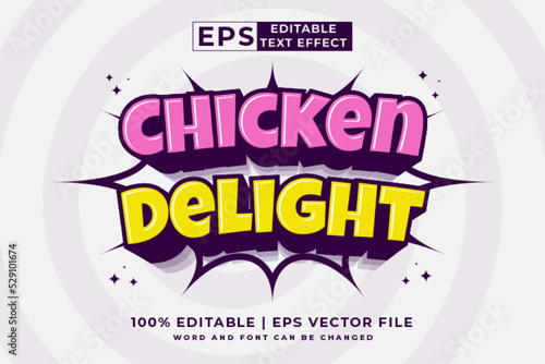 Editable text effect Chicken Delight 3d cartoon template style premium vector