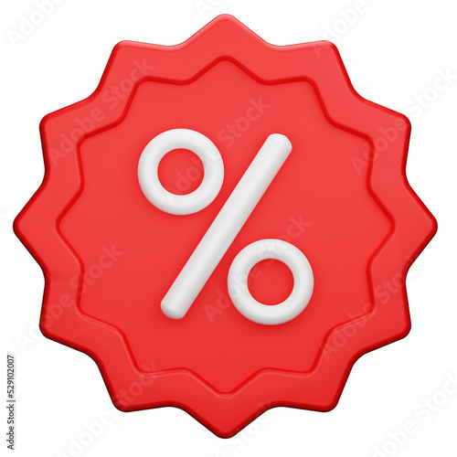 red percent sign for online shopping promotion on transparent background. 3D Illustration