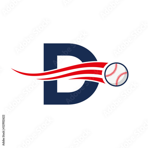 Letter D Baseball Logo Concept With Moving Baseball Icon Vector Template