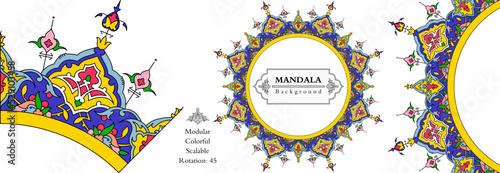 Mandala frame persian iranian arabic turkish islamic hindi indian tibetan traditional colorful vector pattern texture vintage ornate retro elegant ornamental borders frames floral ornaments tazhib 01