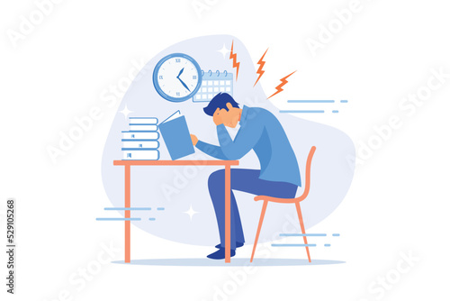 Terrible time crunch, cramming material before tests, examination. Exams and test results, personal exam timetable, exam stress and anxiety concept. flat vector modern illustration