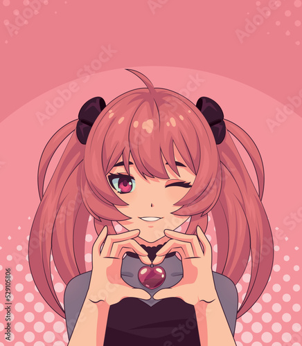 anime girl with heart