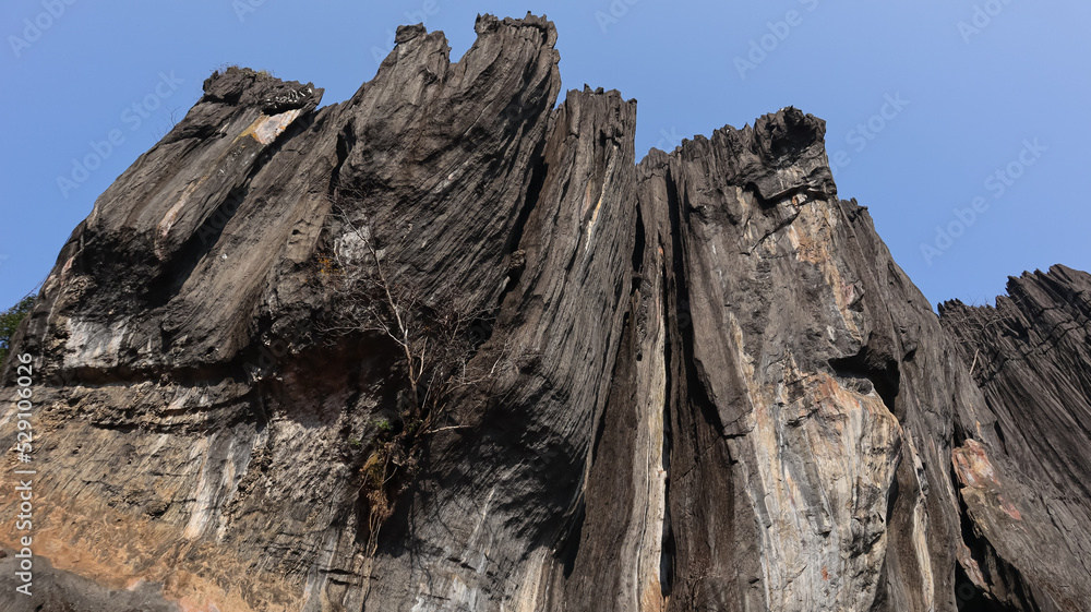 The View of Yana Caves, is known for the unusual karst rock formations, located in the Sahyadri mountain range of the Western Ghats, Sirsi, Uttara Kannada, Karnataka, India.