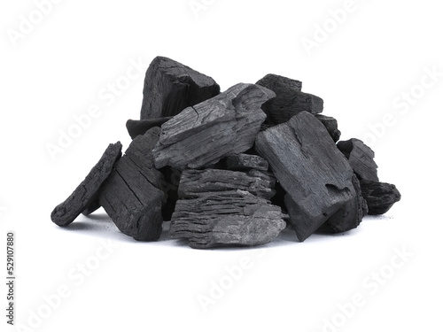 Wood charcoal isolated on white