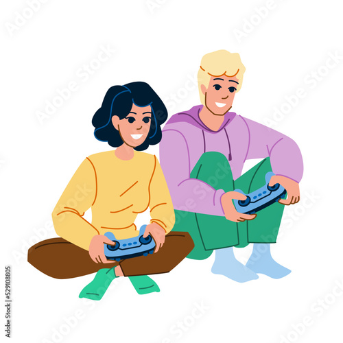 couple playing vector. fun man, happy woman, young home, play game, lifestyle leisure, love boyfriend couple playing character. people flat cartoon illustration