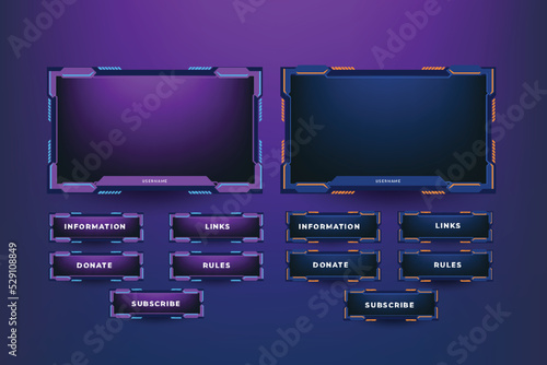 Twitch stream panels collection. Streaming screen panel overlay game design template  