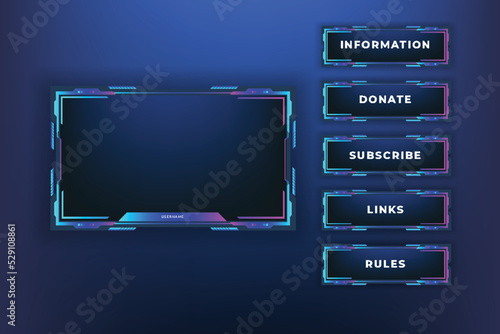 Twitch stream panels collection. Streaming screen panel overlay game design template  