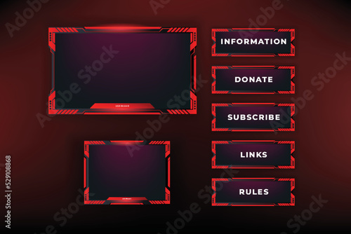 Twitch stream panels collection. Streaming screen panel overlay game design template  