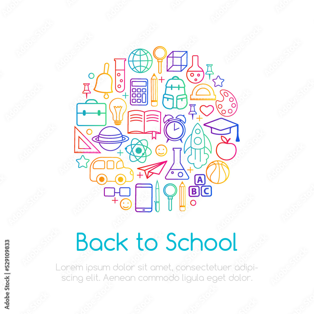 Back to school conceptual background with line art icons