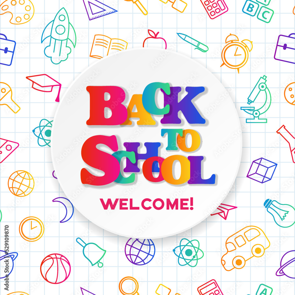 Back to school conceptual background with line art icons and sti
