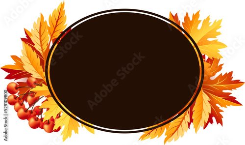 Autumn fall maple tree leaves with rowanberry frame