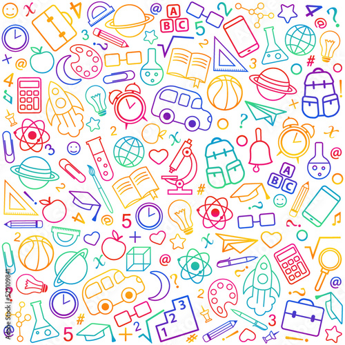 Back to school seamless pattern from education, science objects