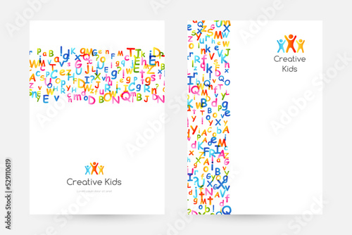 Kids creative education concept. Rainbow alphabet confetti. Design collection. Vector illustration