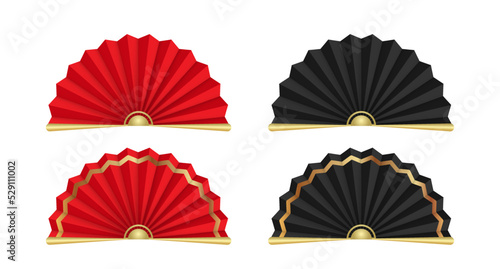 Chinese paper fan collection. Black and red color elegance festive accessories.