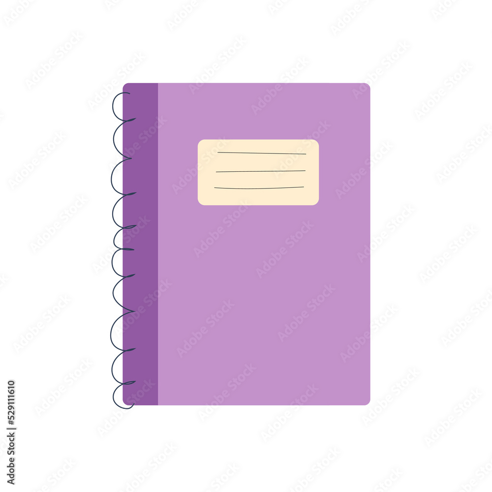 vector illustration of a purple notepad, back to school. Vector stationery in flat style vector illustration of a purple notepad, back to school. Vector stationery in flat style