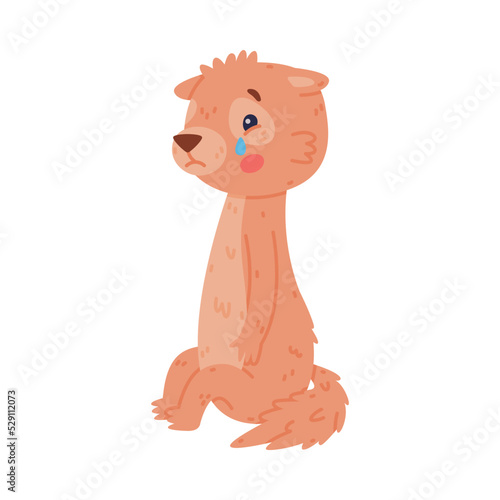 Cute Little Xerus Character Sitting and Crying Feeling Sad Vector Illustration