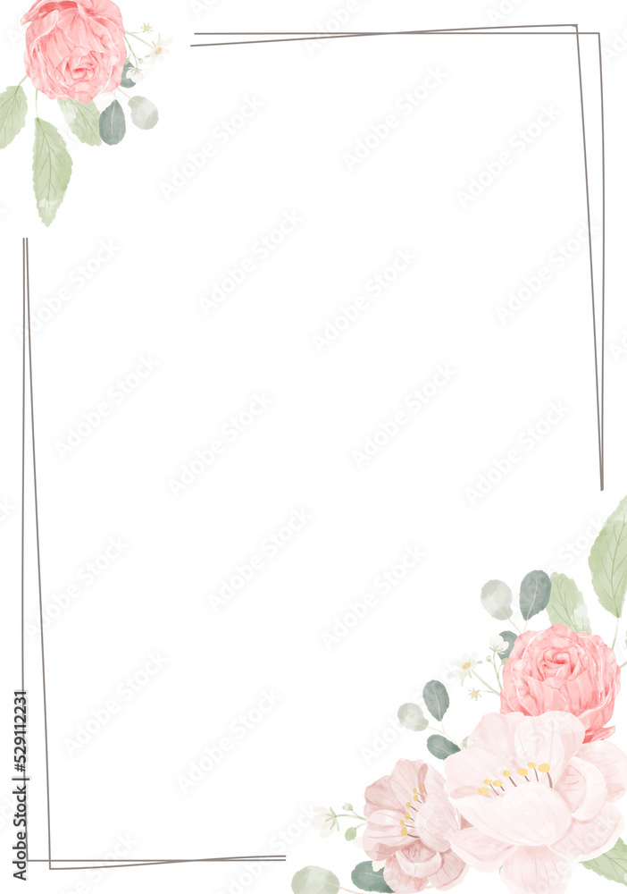 Obraz premium pink rose and peony flower bouquet wreath with frame
