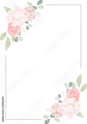 pink rose and peony flower bouquet wreath with frame