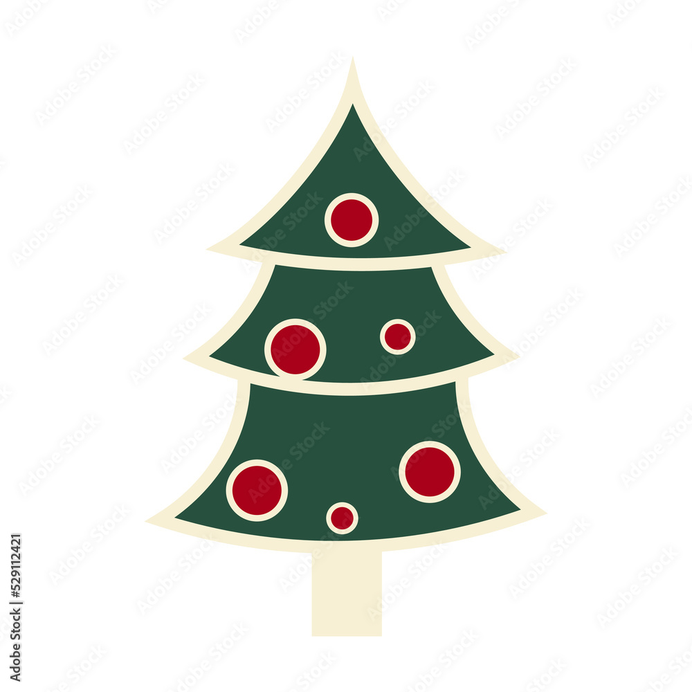 Fototapeta premium Christmas tree with red balls pictogram vector illustration.