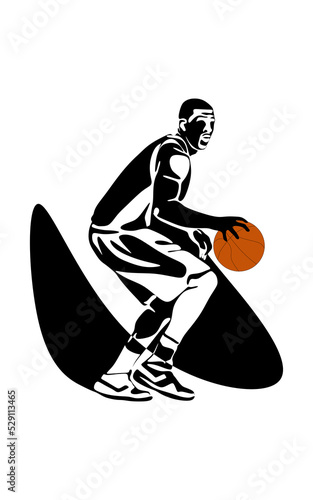 Vector silhouette of Basketball Player. Sportsman vector silhouette dribbling and holding the ball. Athlete running simplicity minimalism design.