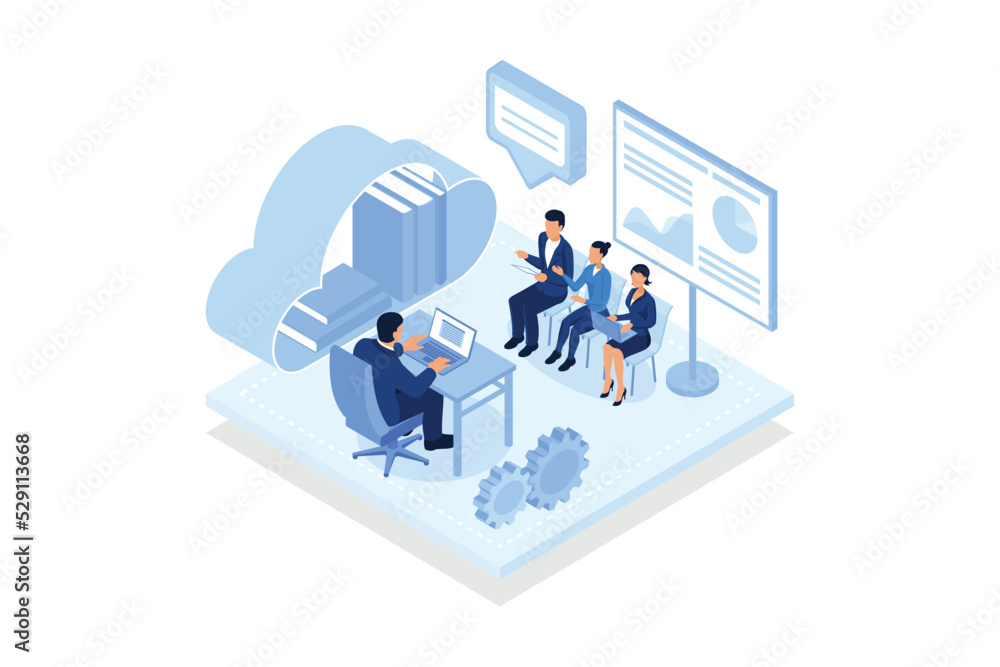Interviewing candidate. Candidate has a job interview with professional HR specialist, recruiting company.isometric vector modern illustration Interviewing candidate. Candidate has a job interview with professional HR specialist, recruiting company.isometric vector modern illustration
