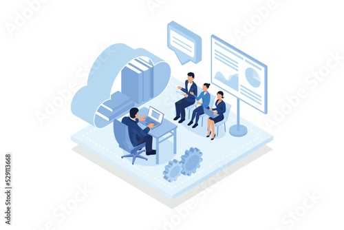 Interviewing candidate. Candidate has a job interview with professional HR specialist, recruiting company.isometric vector modern illustration