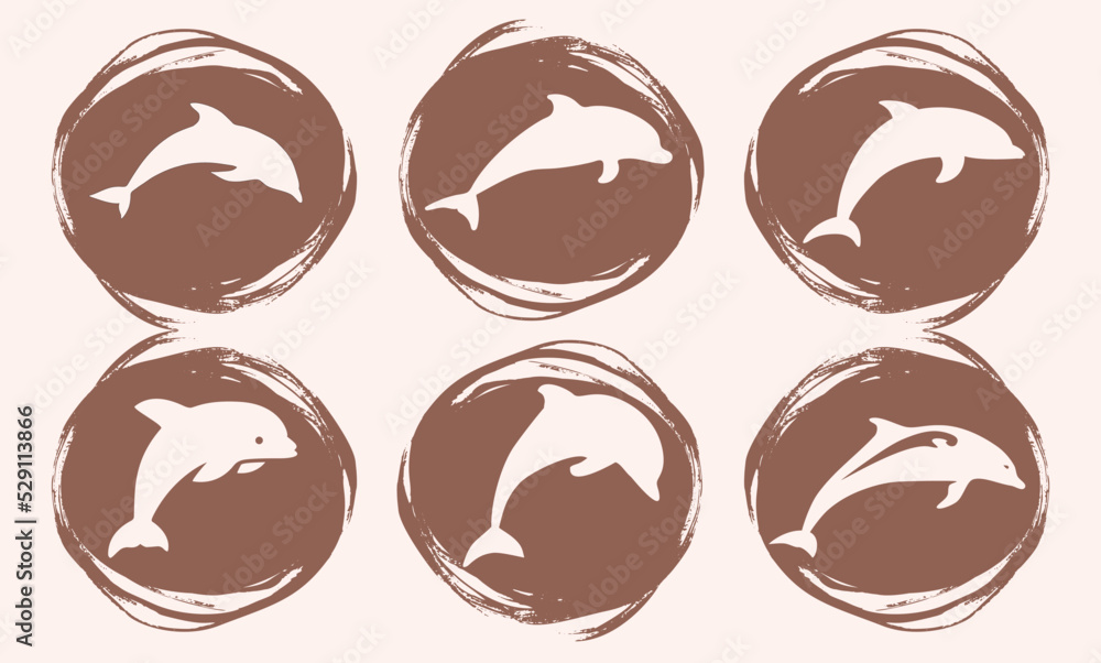 Six Dolphin Silhouette. A set of a dolphin silhouette Six Dolphin Silhouette. A set of a dolphin silhouette