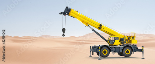 3d illustration of  Mobile crane machine stand  photo