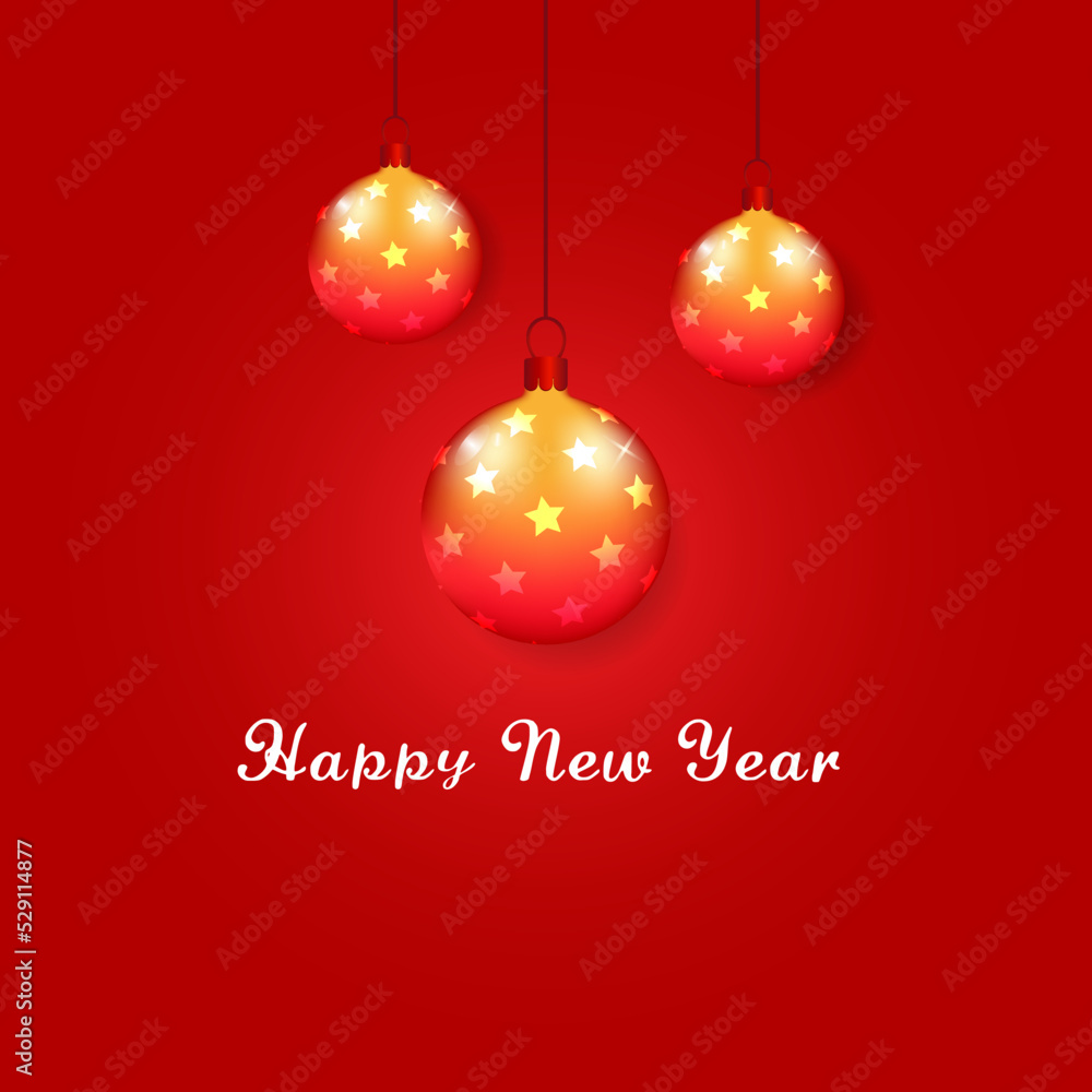 New Year card template with red stars ball on red background vector illustration 