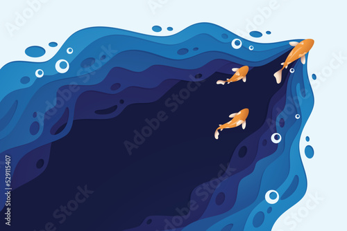 Abstract background with fish paper cut shape