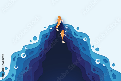 Abstract background with fish paper cut shape