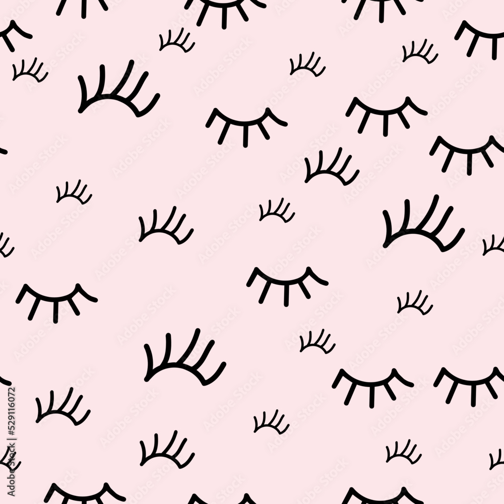 Seamless pattern of eyelashes on a pink background