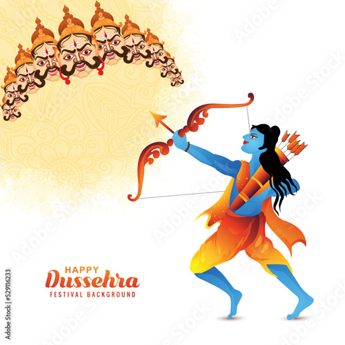 Illustration of lord rama killing ravana in happy dussehra festival card background