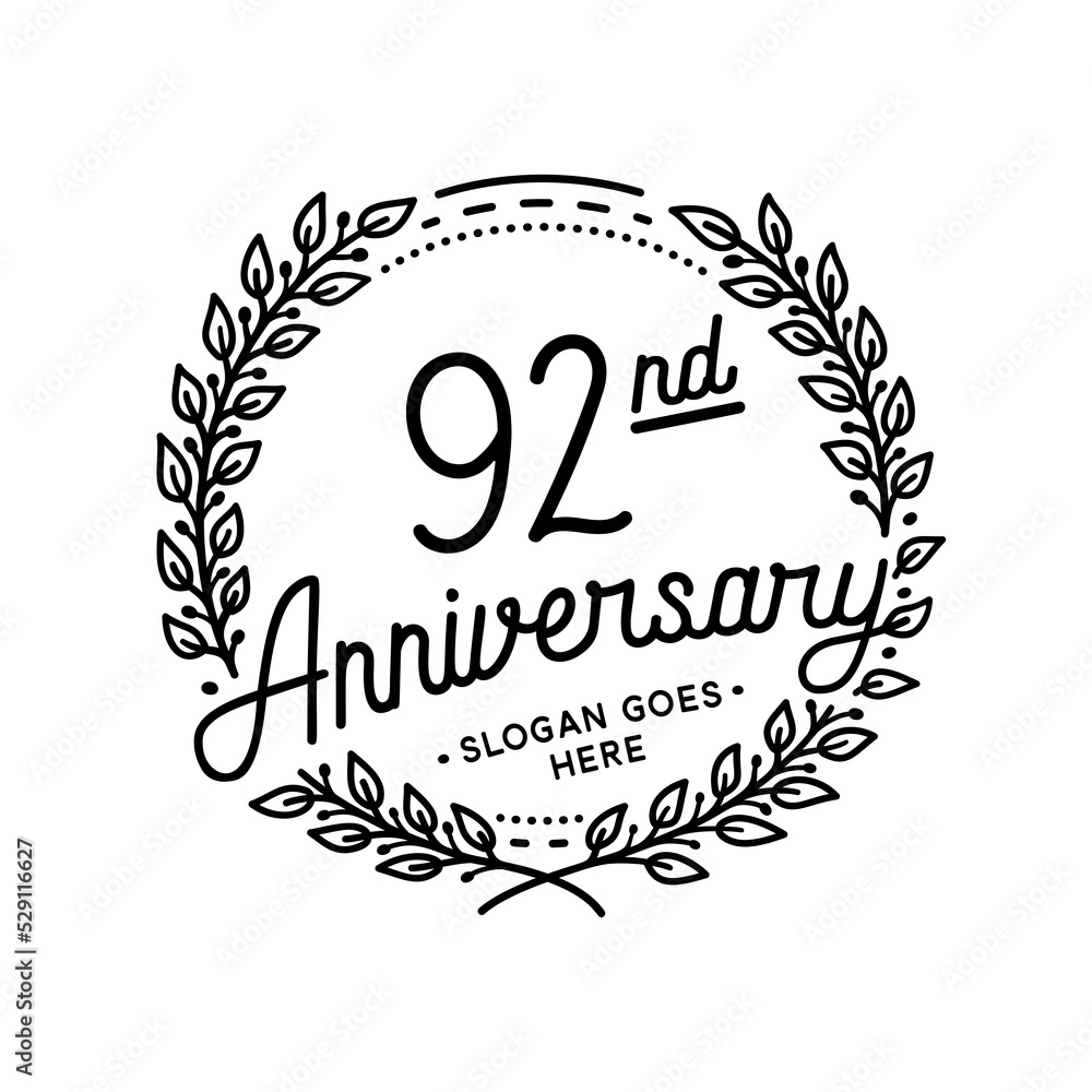 92 years anniversary celebrations design template. 92nd logo. Vector and illustrations. 