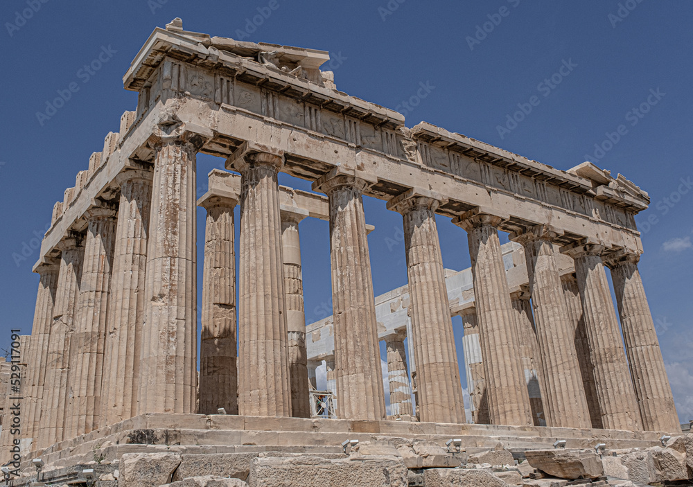 The Parthenon, the former temple on the Acropolis of Athens dedicated to the Goddess of Athena, the long lasting symbol of Ancient Greece, Athens, Greece