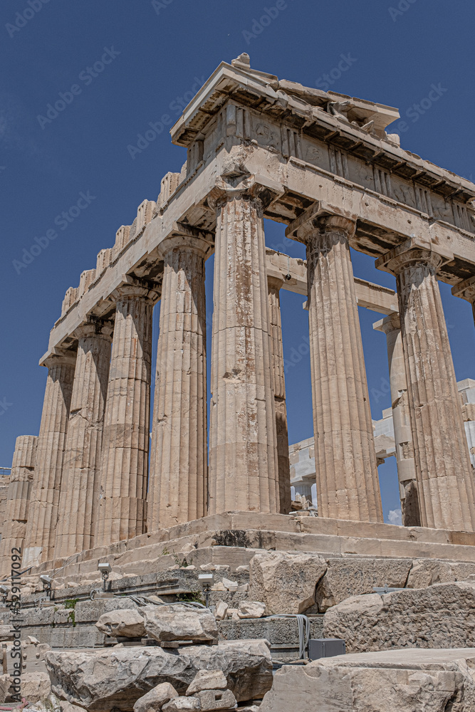 Obraz premium The Parthenon, the former temple on the Acropolis of Athens dedicated to the Goddess of Athena, the long lasting 