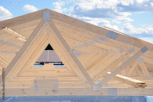 Roof timber frames being built perspective