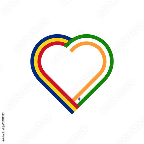 friendship concept. heart ribbon icon of romania and india flags. vector illustration isolated on white background