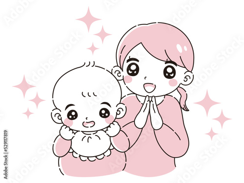 ときめく笑顔の赤ちゃんと女性のイラスト