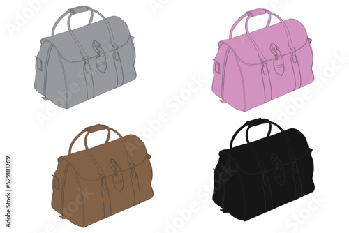 Women's handbags bag collection of fashionable items isolated icons set vector. Bags with zippers and pockets handles and adjustable shoulder straps lace white background